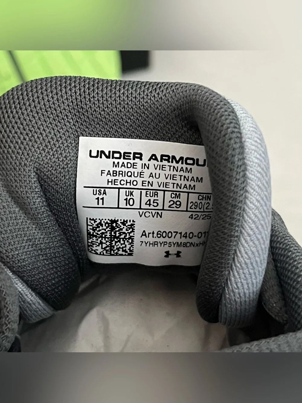 Under Armour Charged Commit TR 5 Gray & Neon Lime Athletic Shoes