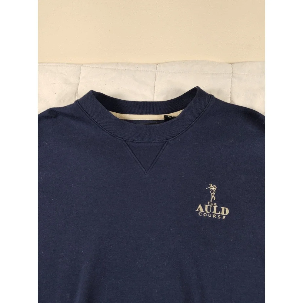 Ashworth Mens XL Blue Sweater The Auld Course Scotland Cotton Pullover Golf