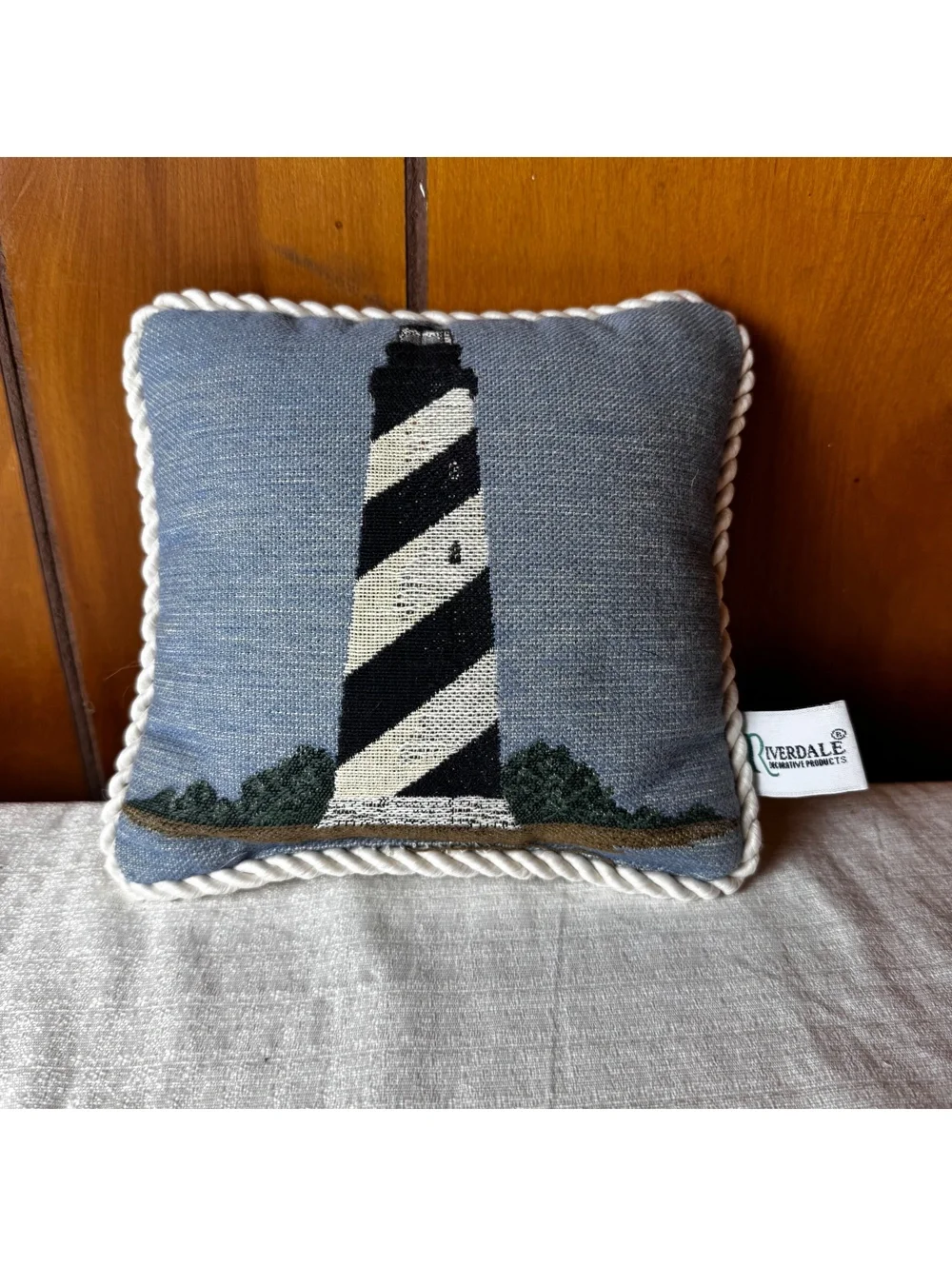 Vintage Riverdale Lighthouse Accent Pillow 8x8 Nautical Coastal USA Made