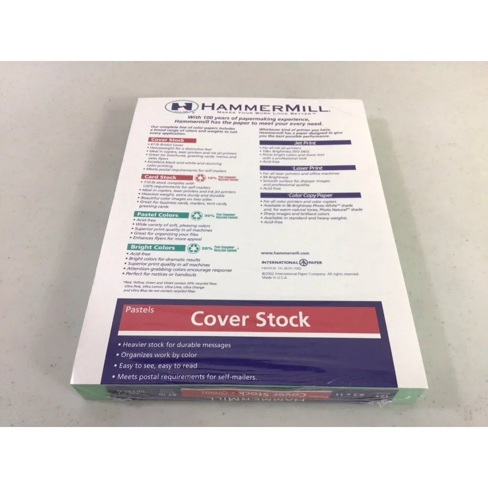 Hammer Mill Cover Stock Green 125 Sheets 8.5x11 Office New