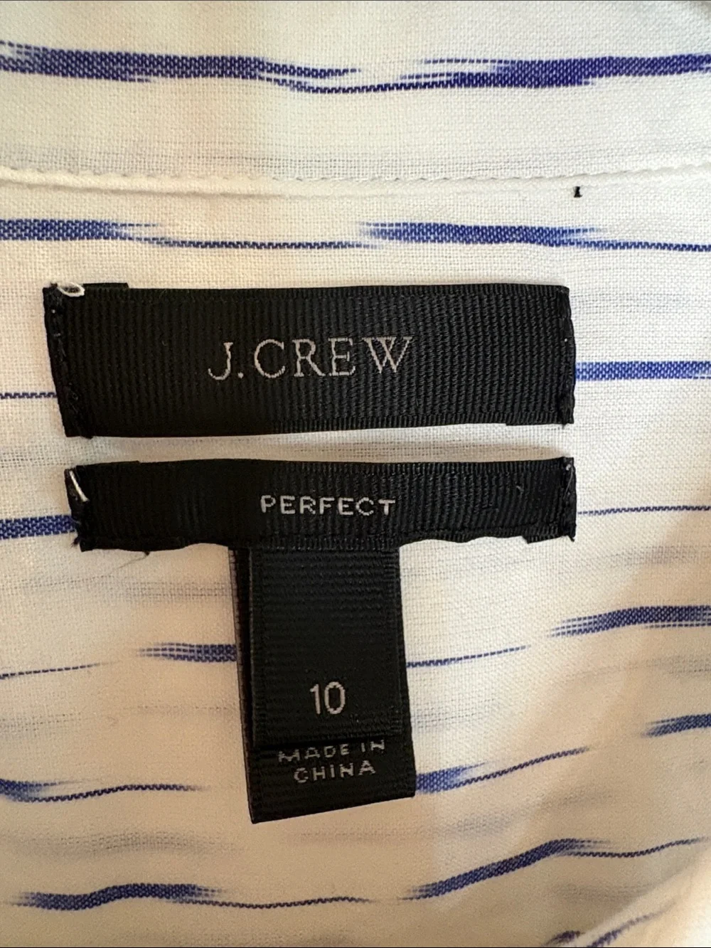 J. Crew 100% Cotton White Button-Down Shirt with Blue Dash Stripe