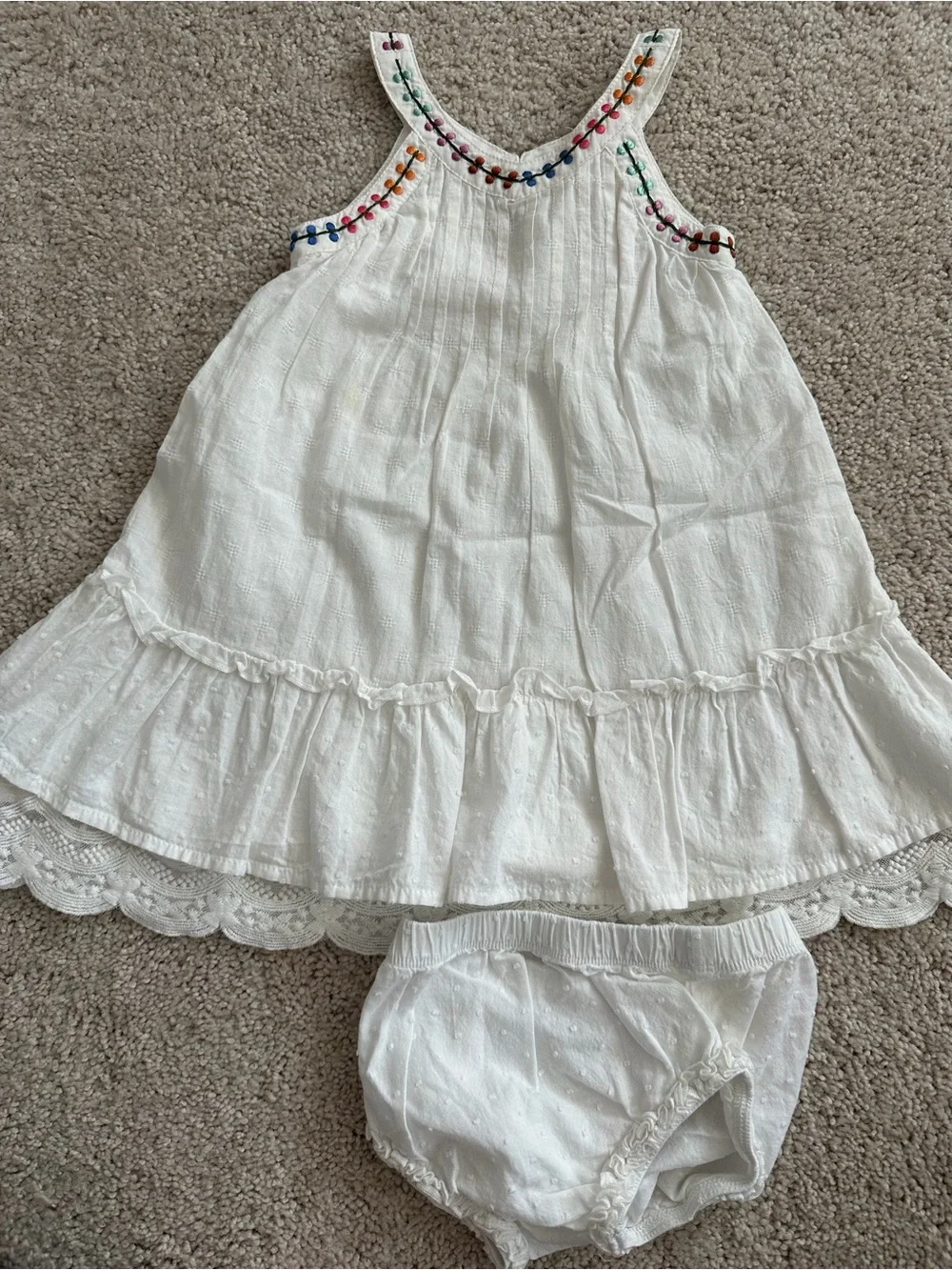 Matilda Jane White Eyelet Dress with Rainbow Trim