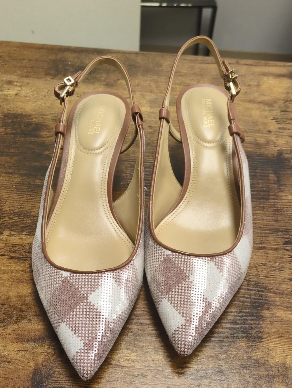 Michael Kors Rose Gold Sequin Pointed Slingback Flats/8.5M