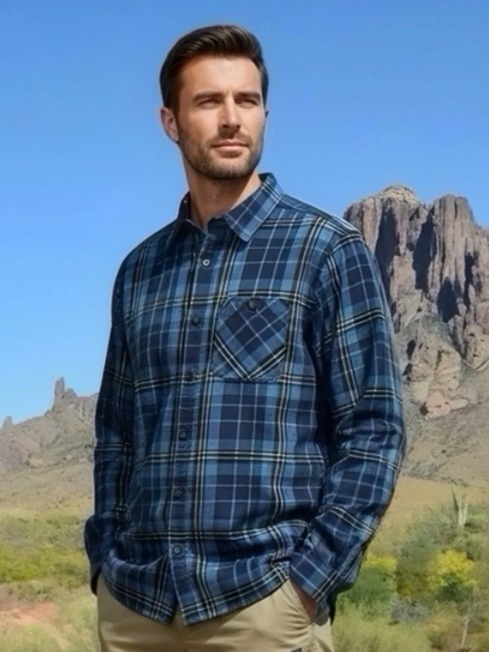 ✨ The North Face Men’s Plaid Button-Up Shirt – Blue Yellow Check – Size XL
