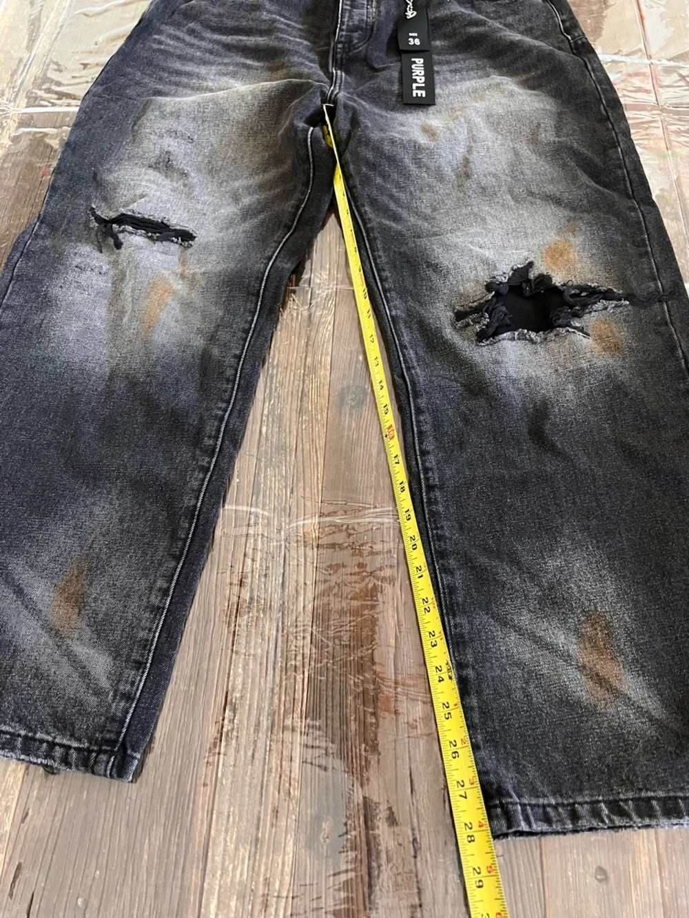PURPLE Men's Straight loose Distressed Black Jeans