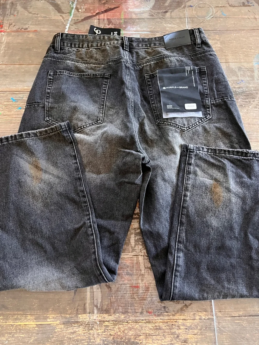 PURPLE Men's Straight loose Distressed Black Jeans