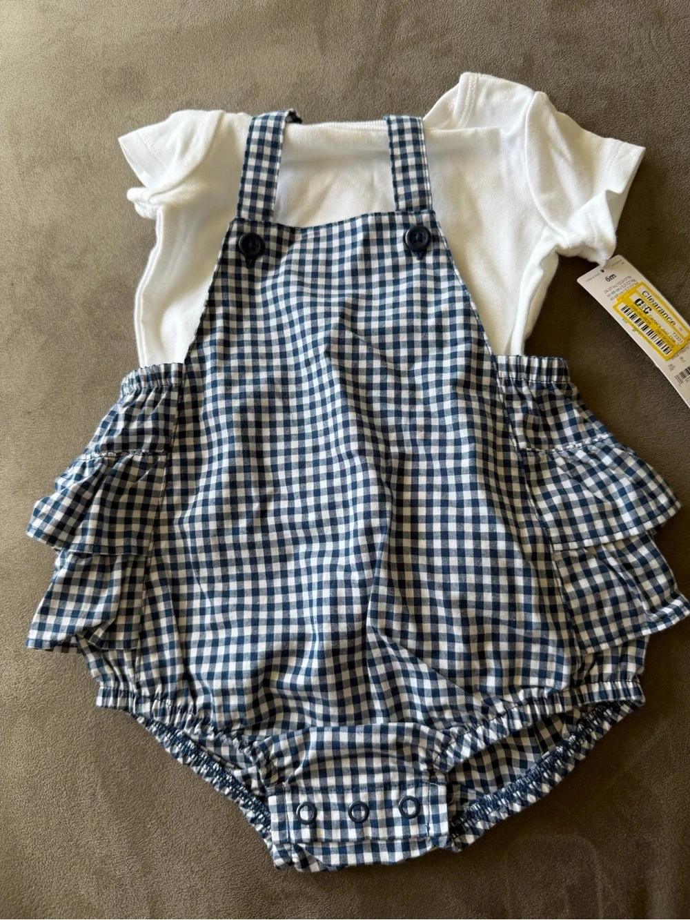 Just One You Carters  Gingham Ruffle Romper - Blue and White