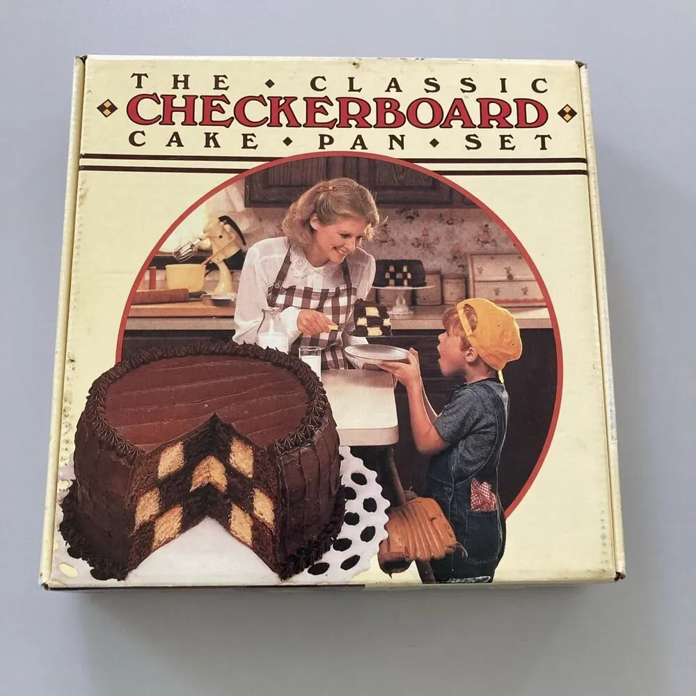 The Classic Checkerboard Cake Pan Set w/ Instruction Manual 3-9