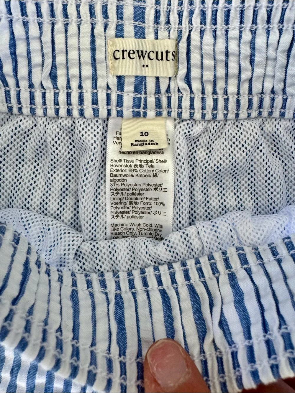 Crewcuts Blue and White Seersucker Stripe Swim Trunks