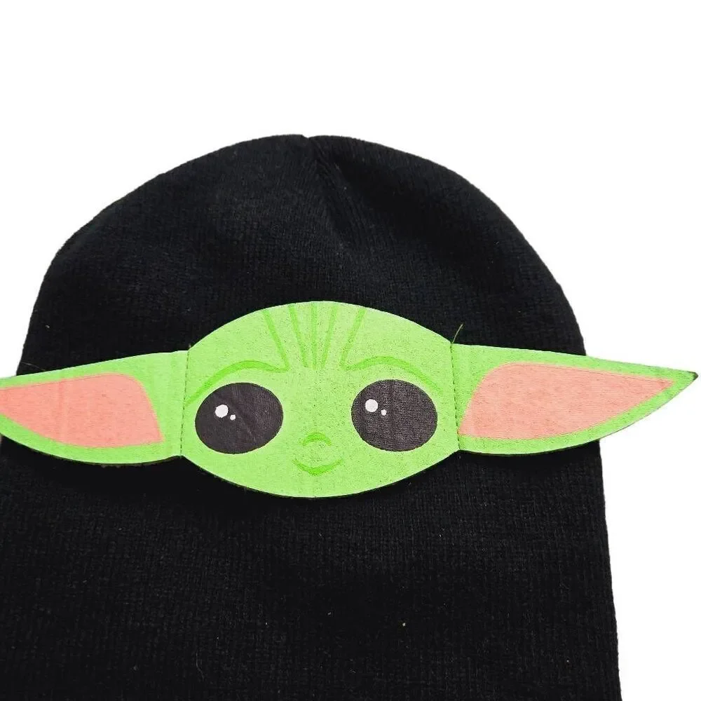 Star Wars Beanie Knit Hat - Grogu Baby Yoda Ears Black Green Winter Warm Child h
