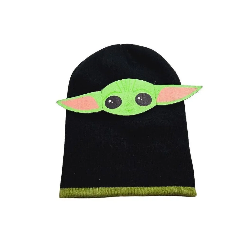 Star Wars Beanie Knit Hat - Grogu Baby Yoda Ears Black Green Winter Warm Child h