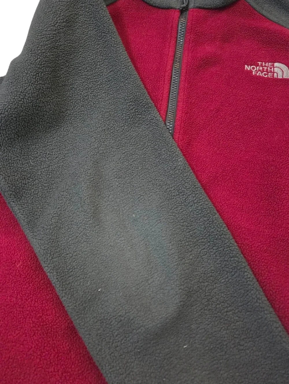 The North Face Full Zip Fleece Jacket Mens S Red Gray Hiking Outdoor Gorpcore