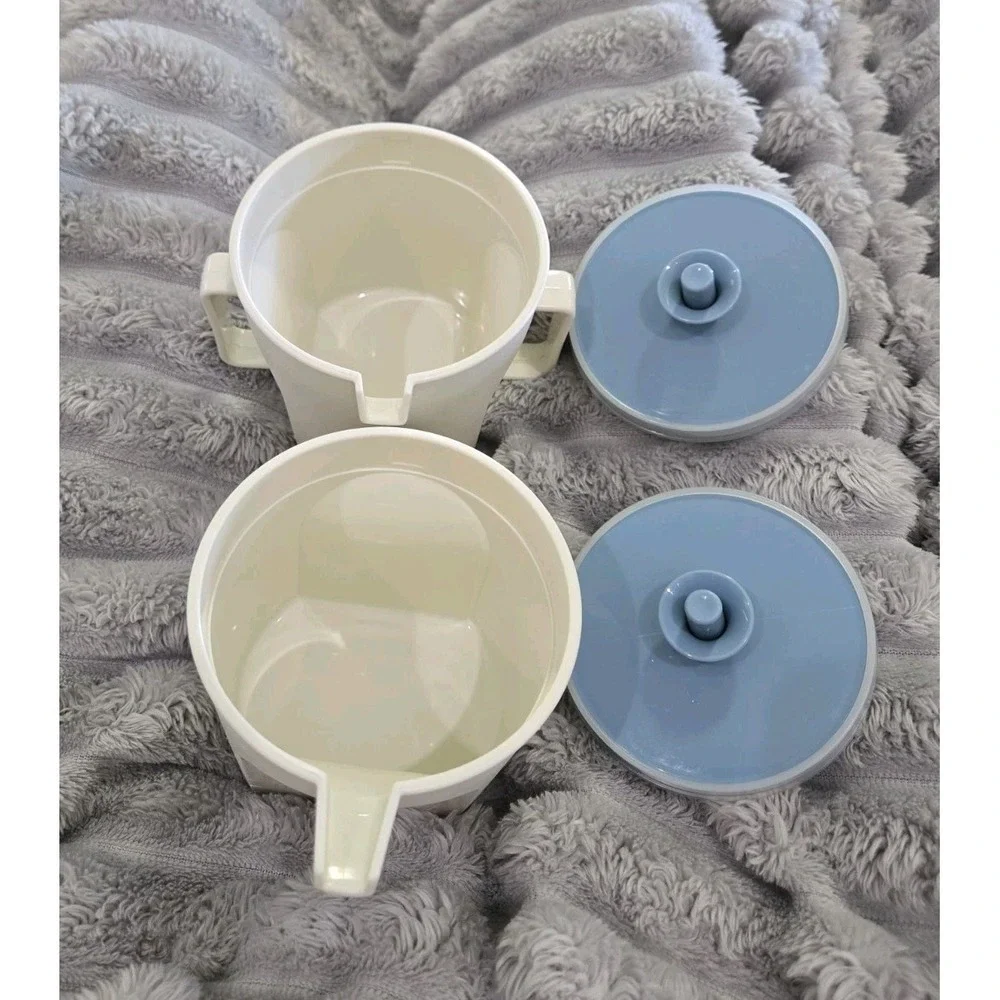 Vintage Tupperware Creamer & Sugar Set Blue Push and Seal Top HARD PLASTIC