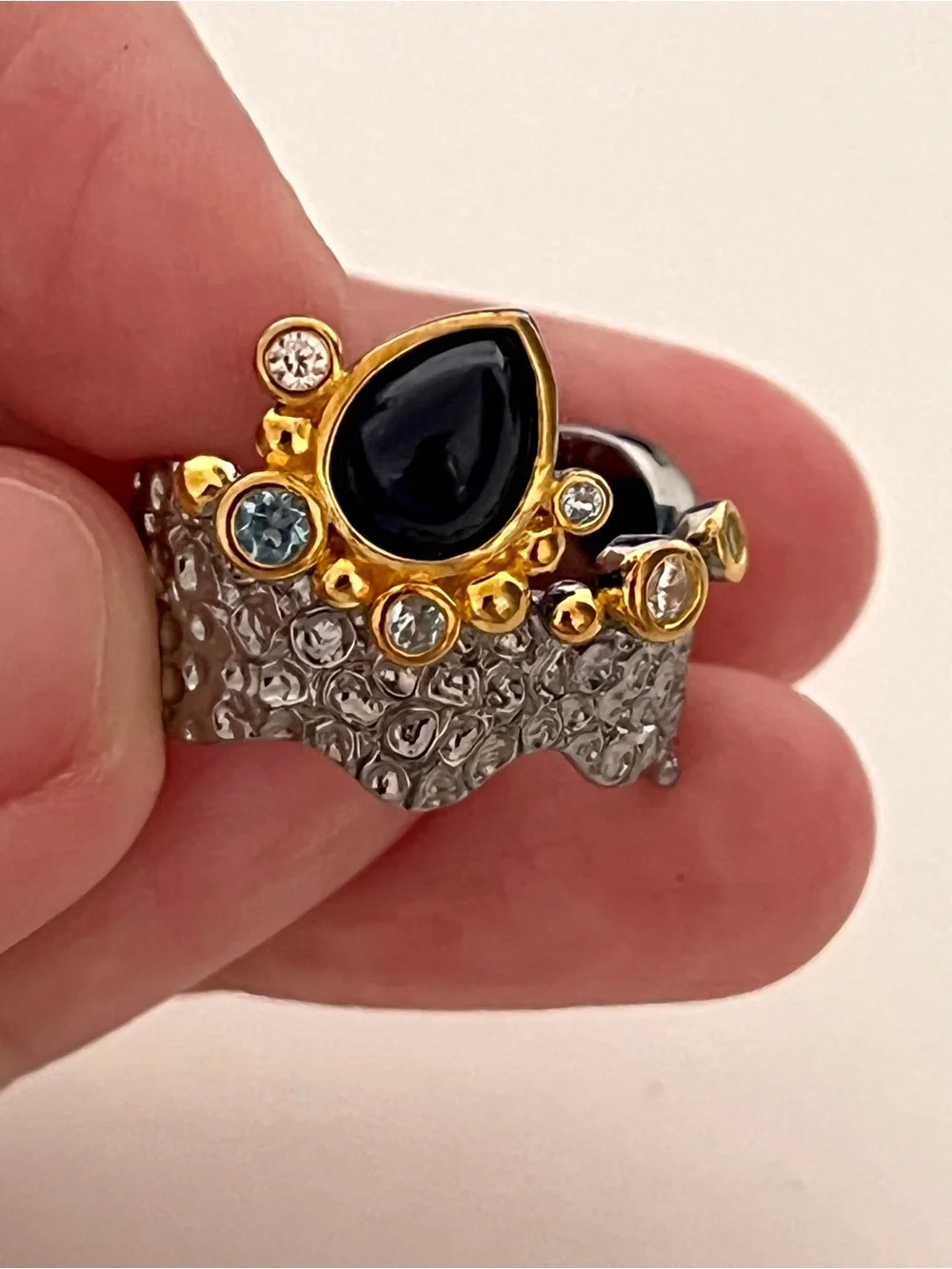 Rhodium Plated 925 Sterling Silver Gemstone Statement Approx Ring Sz 7