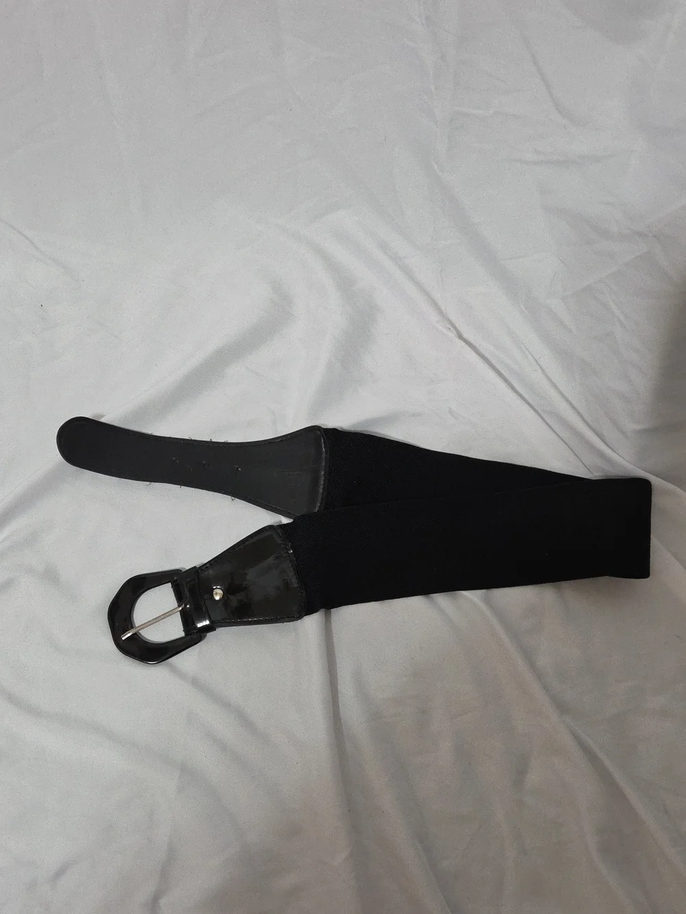Black Elastic Waist Belt with Glossy Rounded Buckle, Waist Size 28-30, Like New