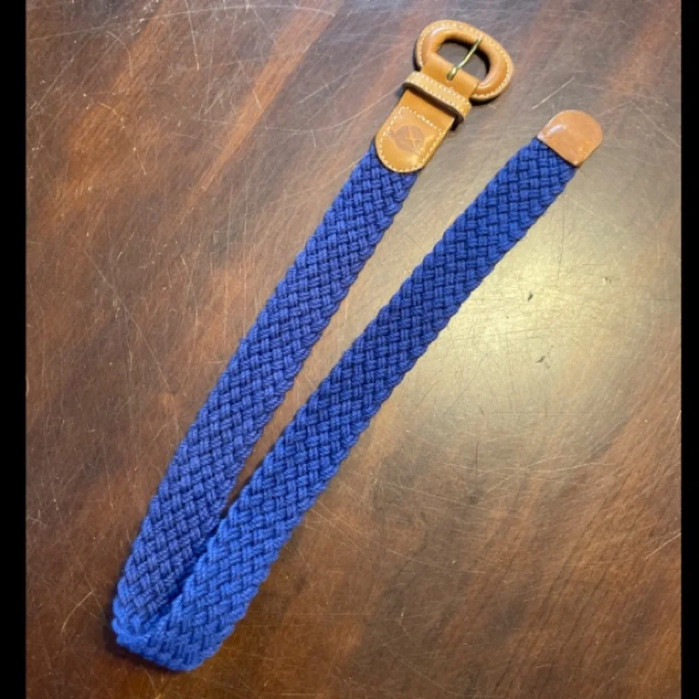 Eddie Bauer Navy Braided Belt with Tan Leather Accents