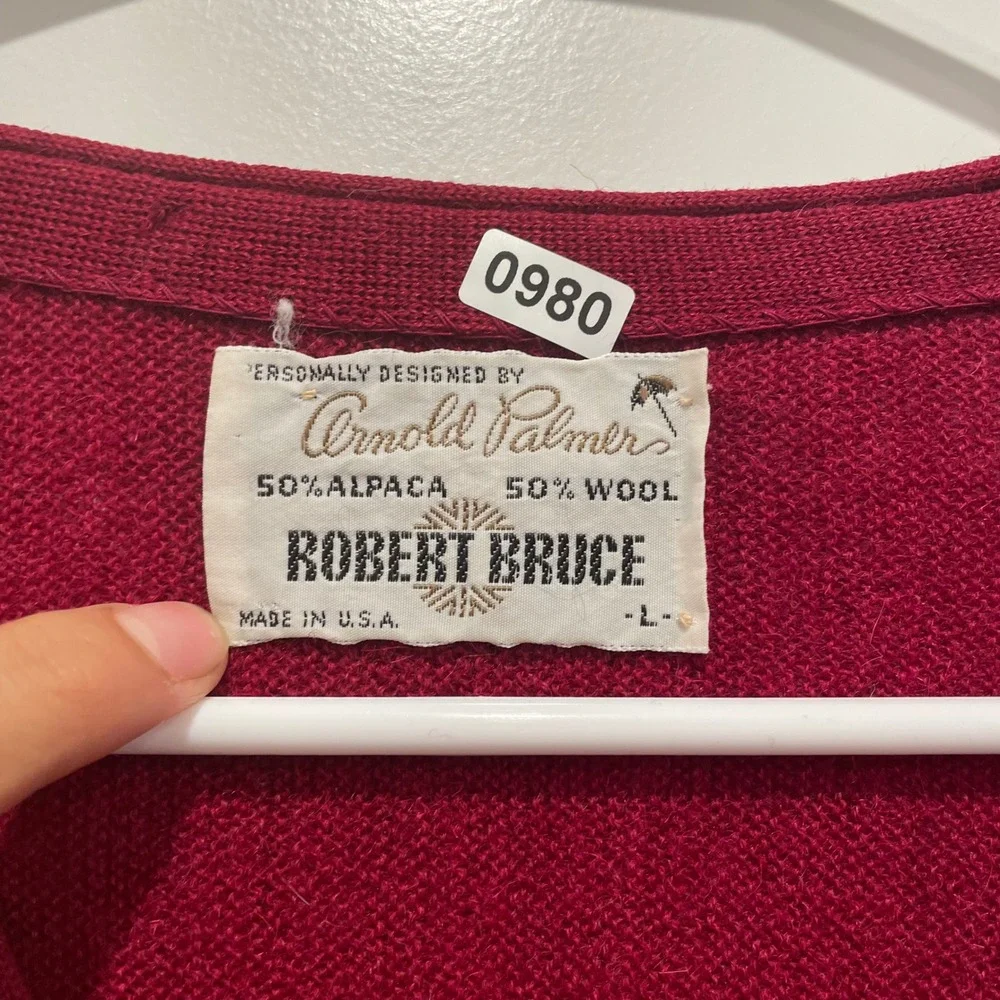 Vintage 60s Arnold Palmer Robert Bruce Cardigan Sweater Alpaca Wool Red Mens L