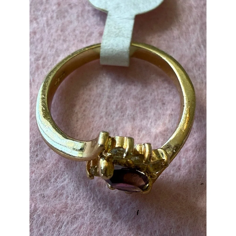 Vintage Gold Marquise size 6.5  amethyst Cocktail Ring Clear Accents signed BB‎