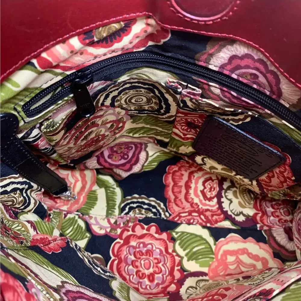Brighton Muse Red Croc Embossed Patent Leather Shoulder Bag Heart Charm Braided