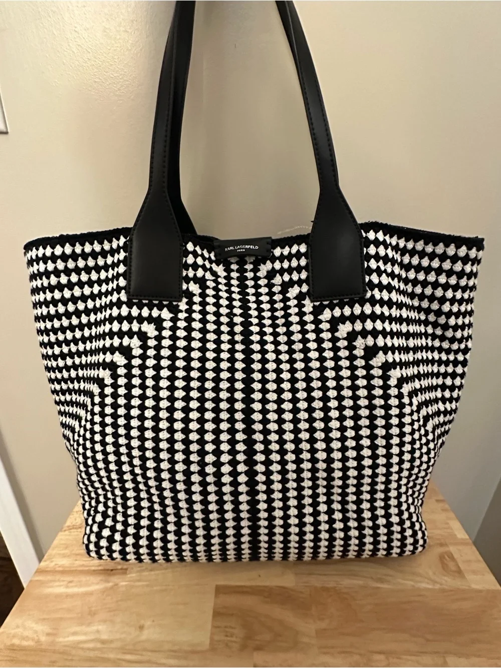 Karl Lagerfeld Black and White Woven Tote