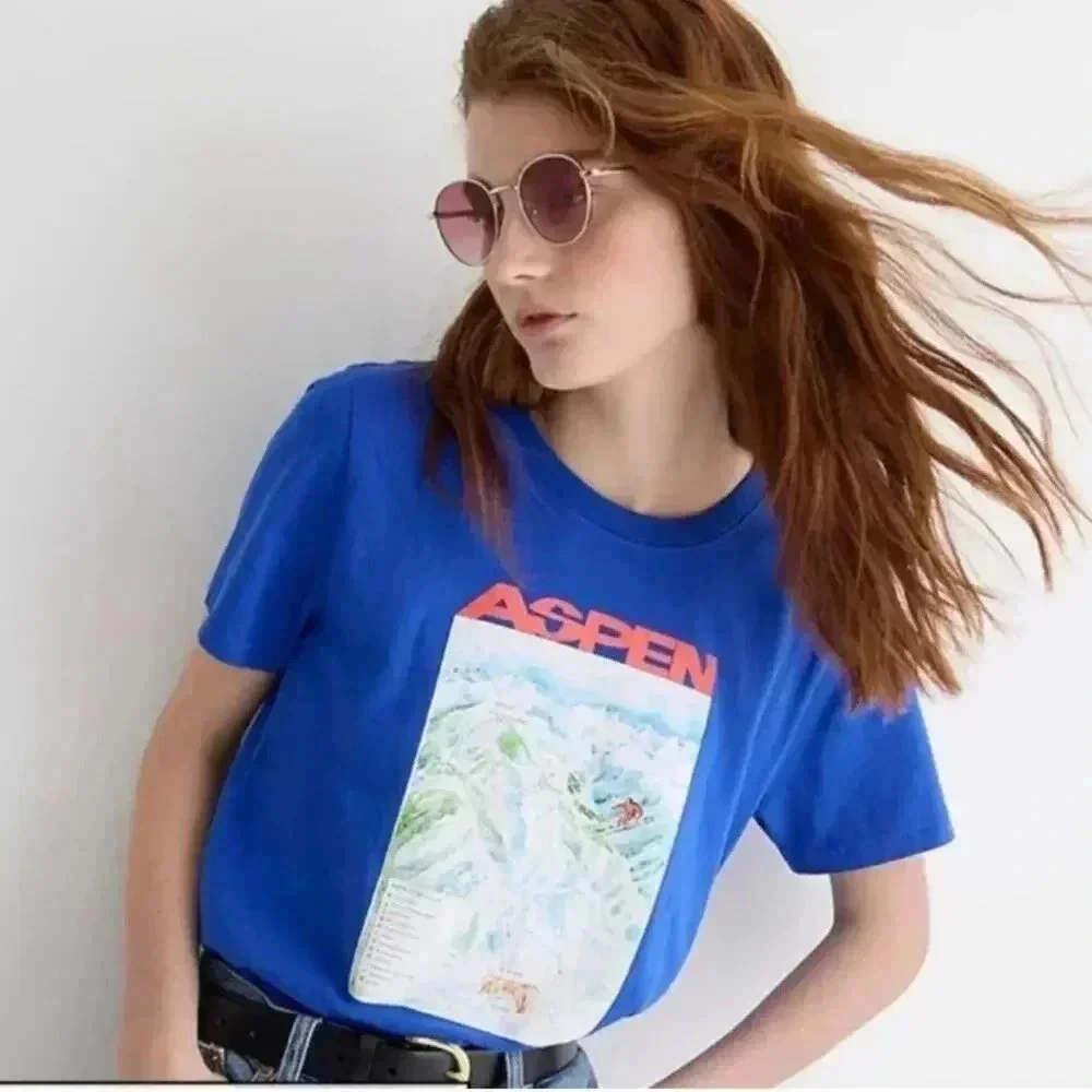 J. Crew Aspen Ski Broken in Jersey T-shirt après Ski Royal Blue Size XXS NWT