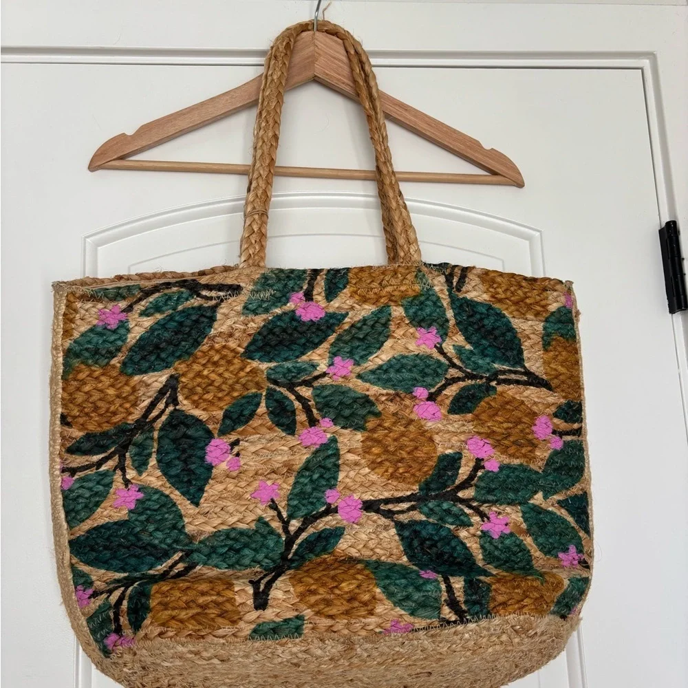 Anju Capri Jute Tote Lemon Breeze Citrus Handcrafted Artisan Market Bag NWT
