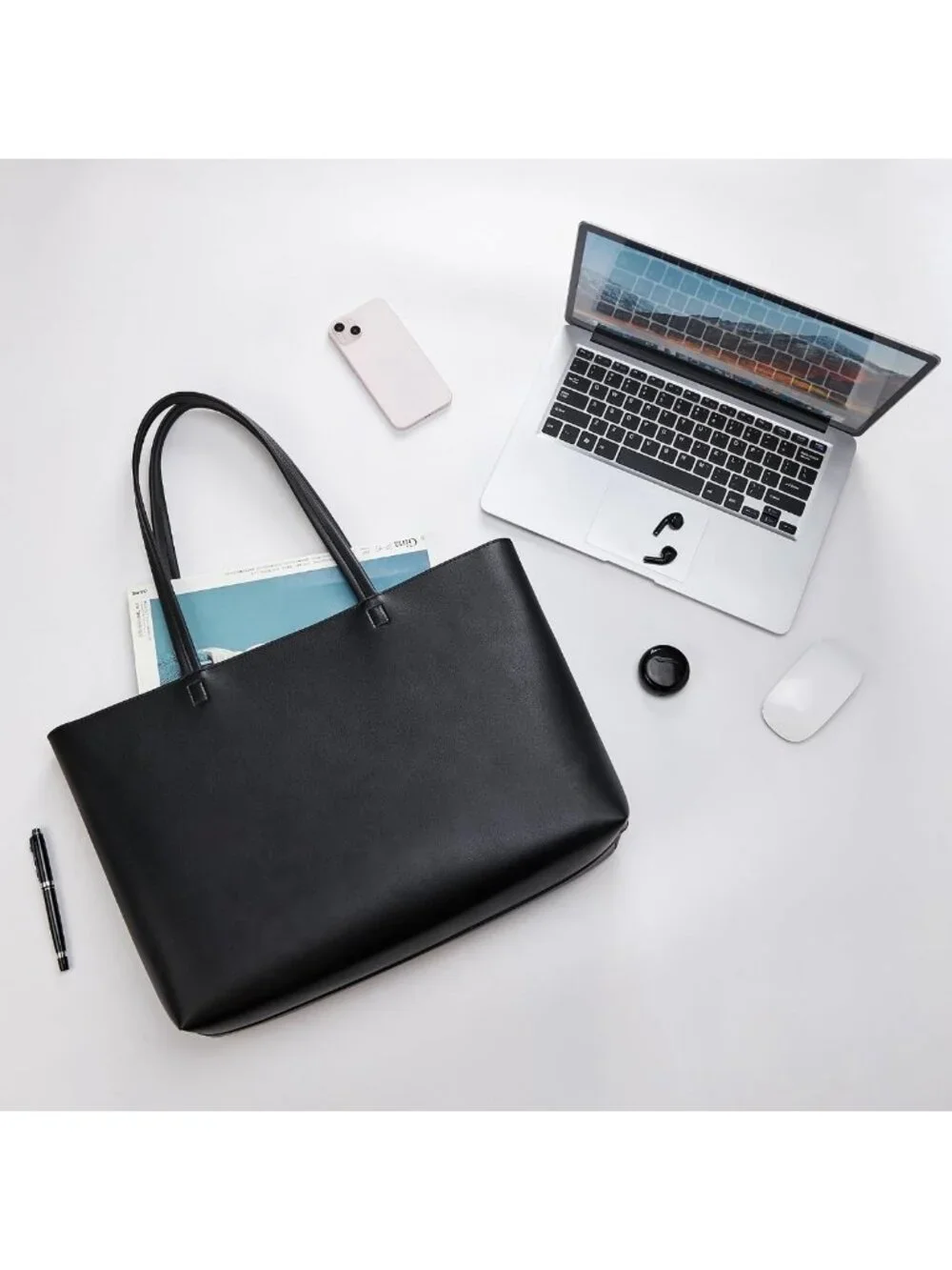 Stylish Faux Leather Tote Bag with Zipper - Versatile Shoulder Satchel for Work