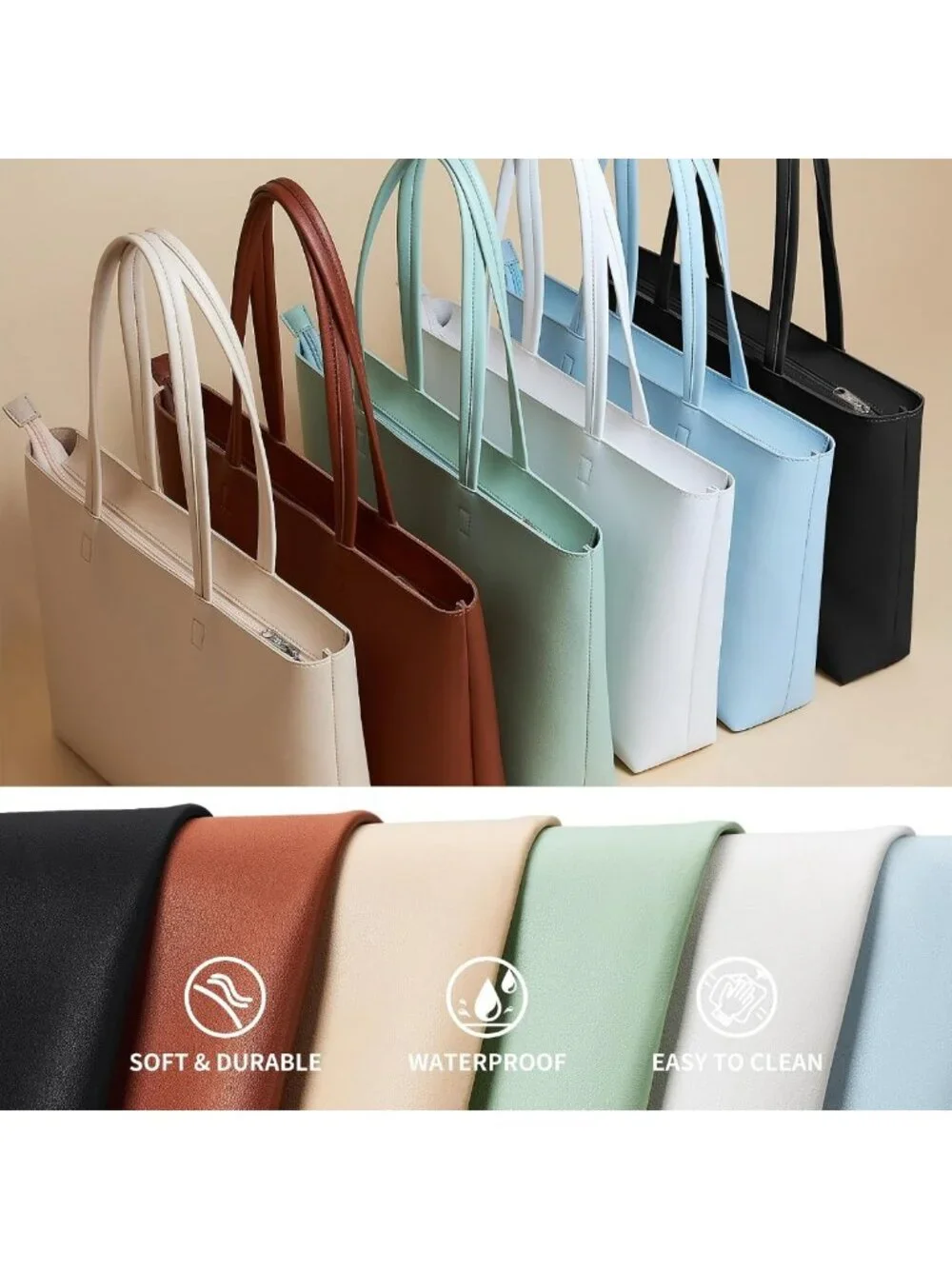 Stylish Faux Leather Tote Bag with Zipper - Versatile Shoulder Satchel for Work