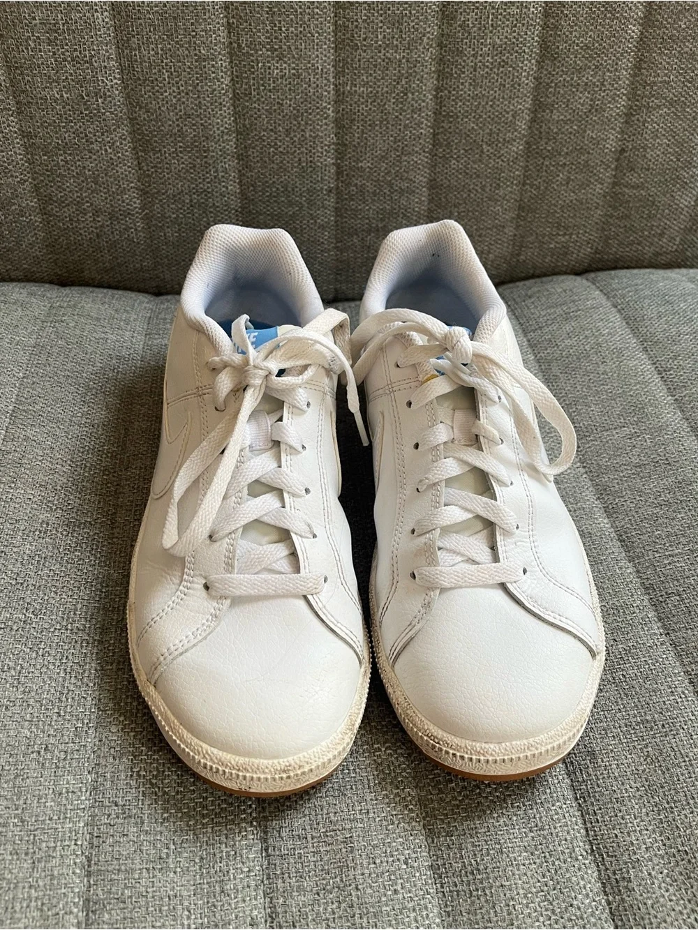 Nike Women’s White Sneakers with Light Blue Heel Tab