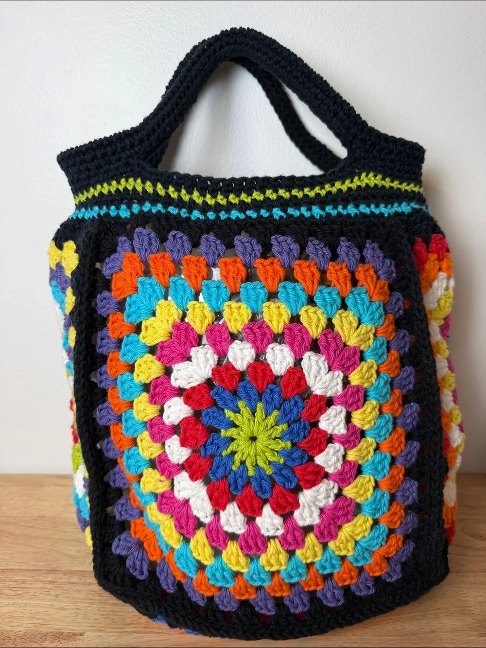 Handmade Crochet Granny Tote Beach Bag Boho