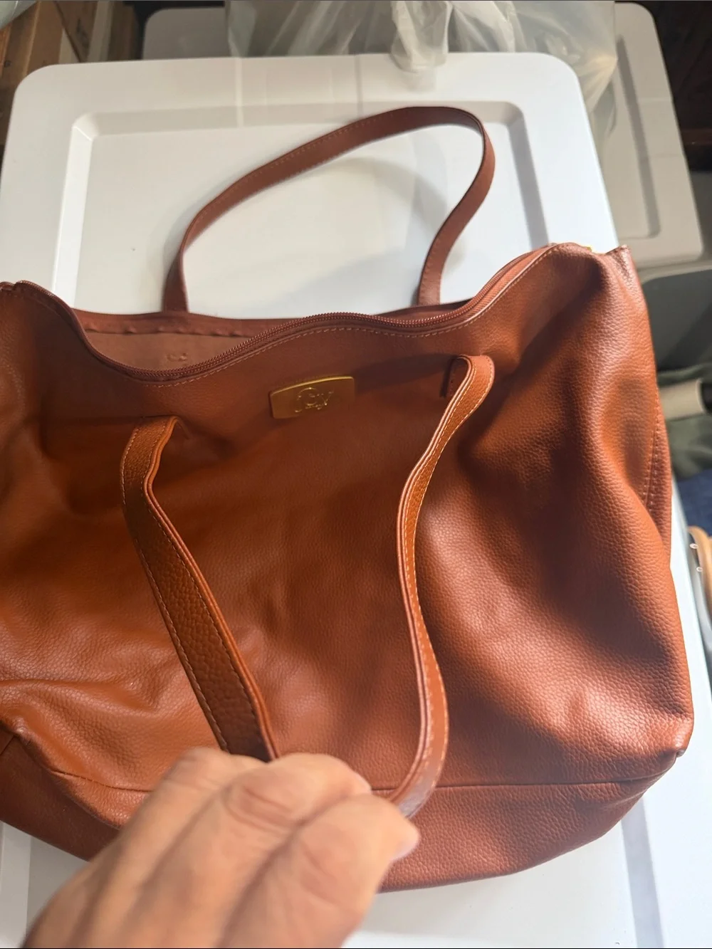 Joy Mangano Large Brown Tote Bag with Removable Pouch