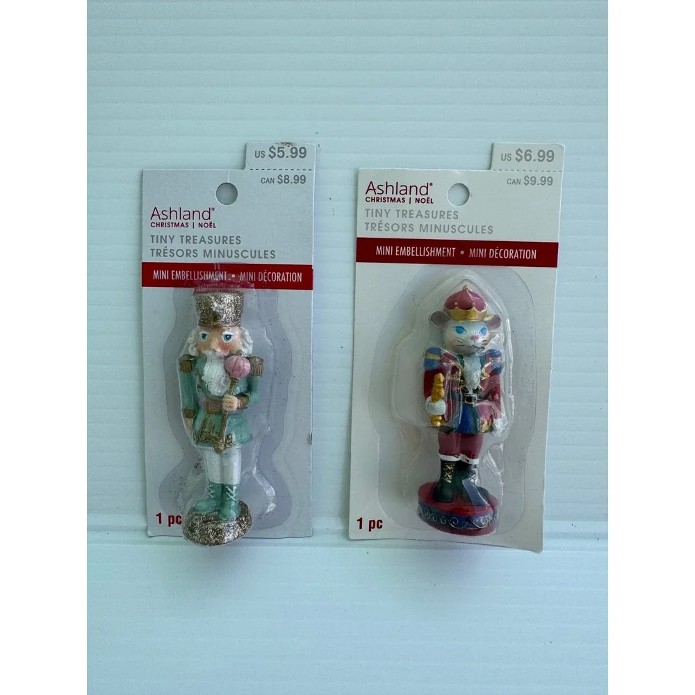 Ashland Tiny Treasures Christmas Mini Embellishments Nutcracker Mouse King Set 2