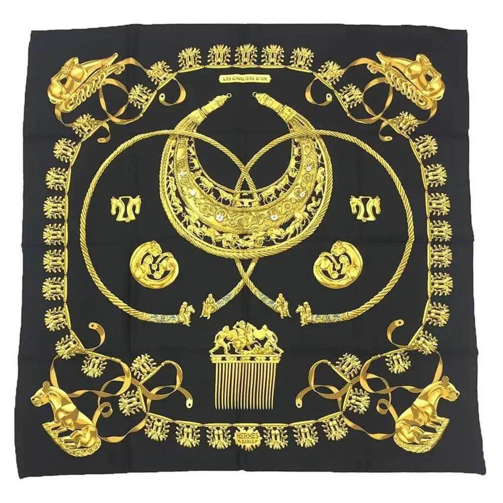 HERMES Black Silk Scarf