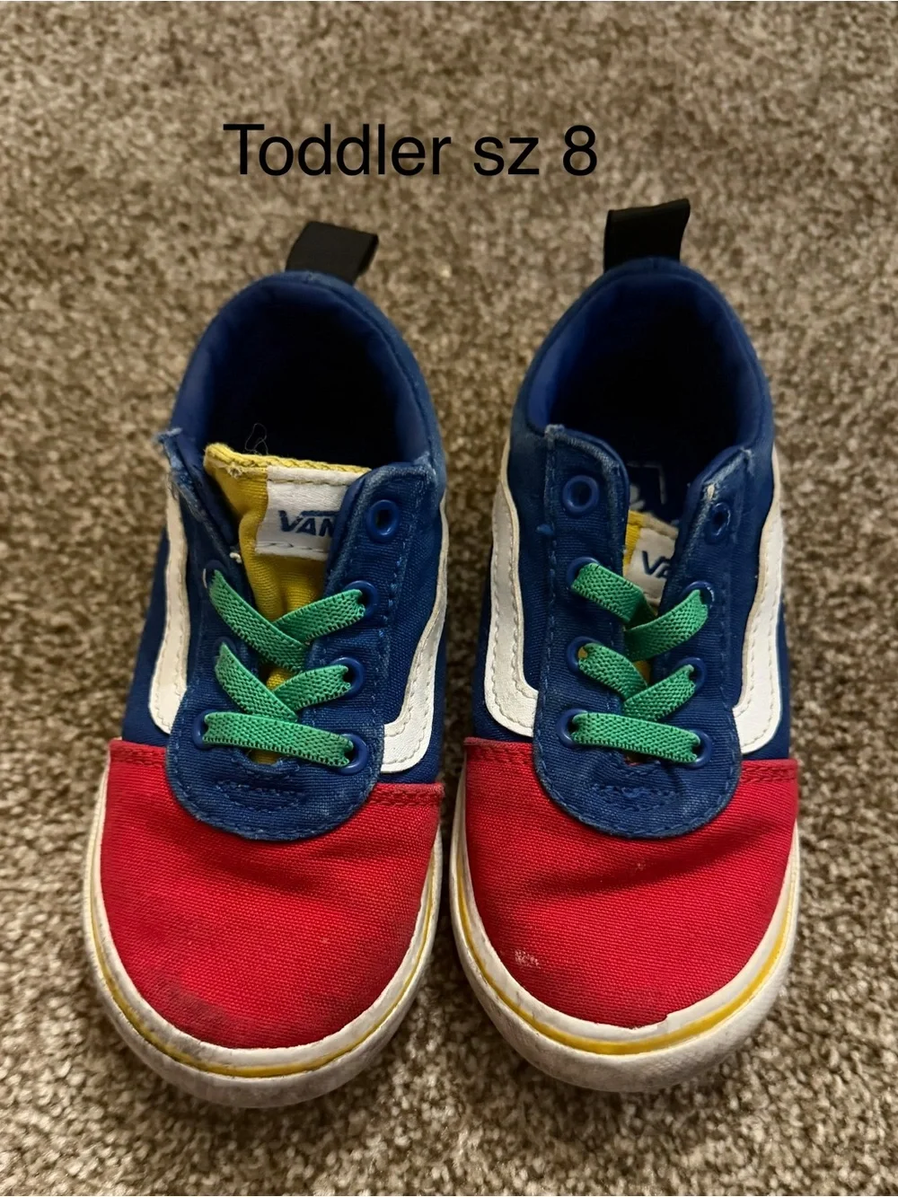 Vans Kids Multicolor Low-Top Sneakers — Red, Blue, White, Green & Yellow Sz 8
