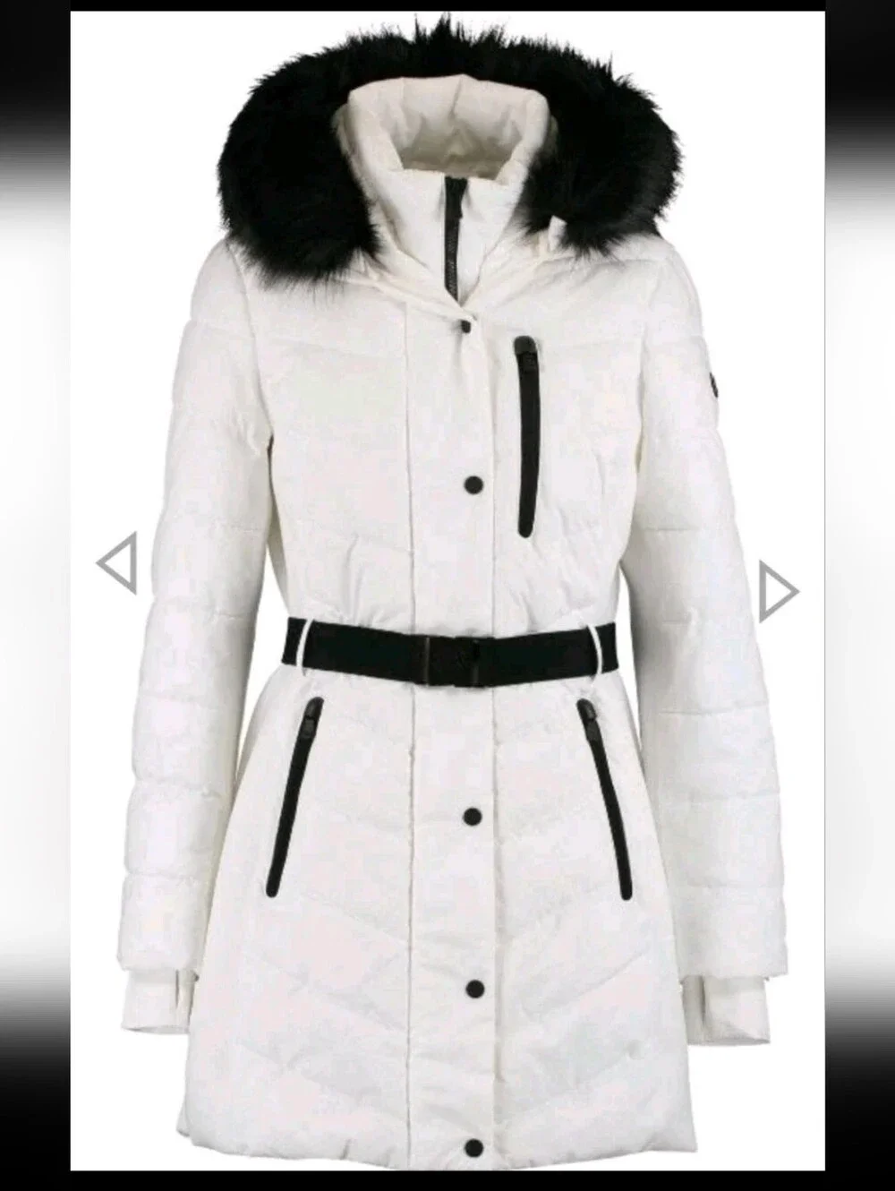 Michael Kors Women's Belted Hooded Puffer Coat Faux Fur Trim Size S Retail $300