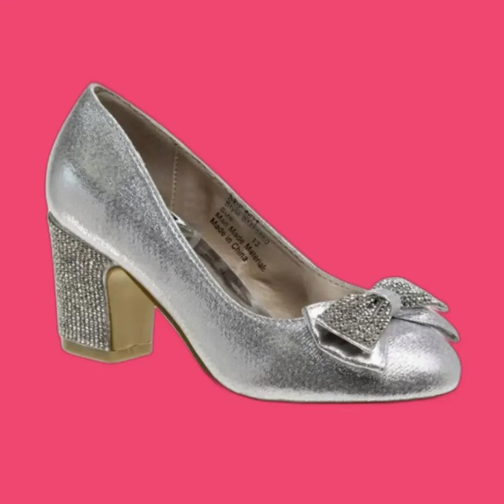 Badgley Mischka Little Kids Big Girls Medium Heel Dress Pump Shoes Silver Size 6