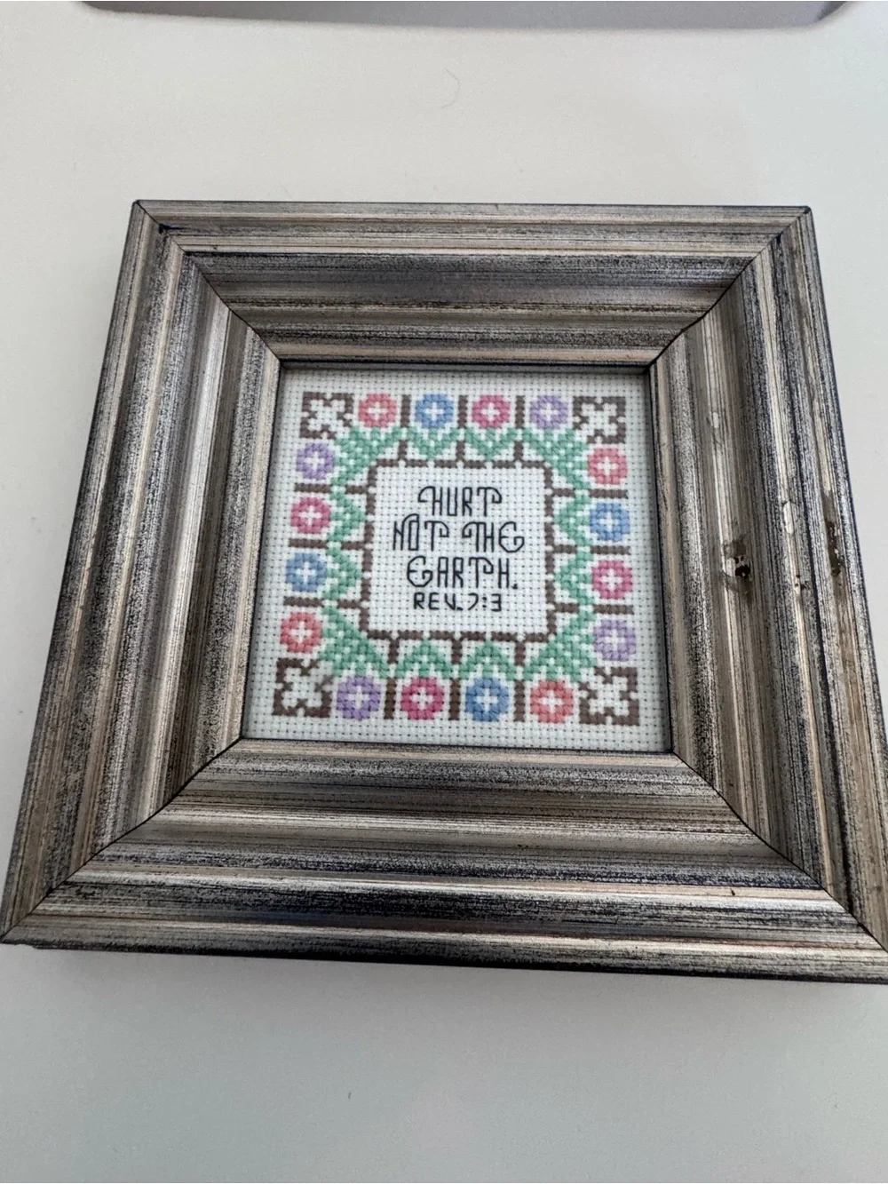 Vintage Framed Cross Stitch Bible Verse Cottagecore Grandmillennial Wall Decor