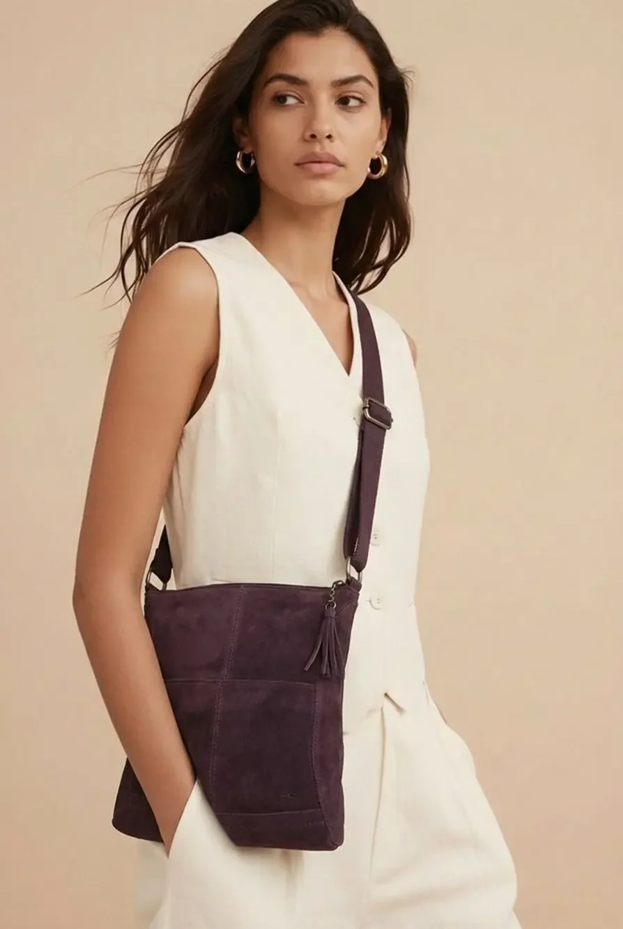 NWOT THE Sak Lucia Suede Leather Crossbody In Aubergine Color 11x12