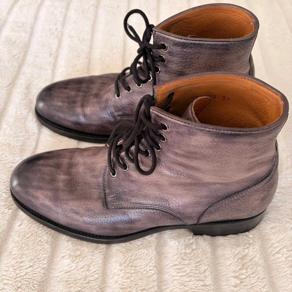 Magnanni Ankle Boots Men's EU 39 Leather Lace Up Gray Burnished Made in Spain