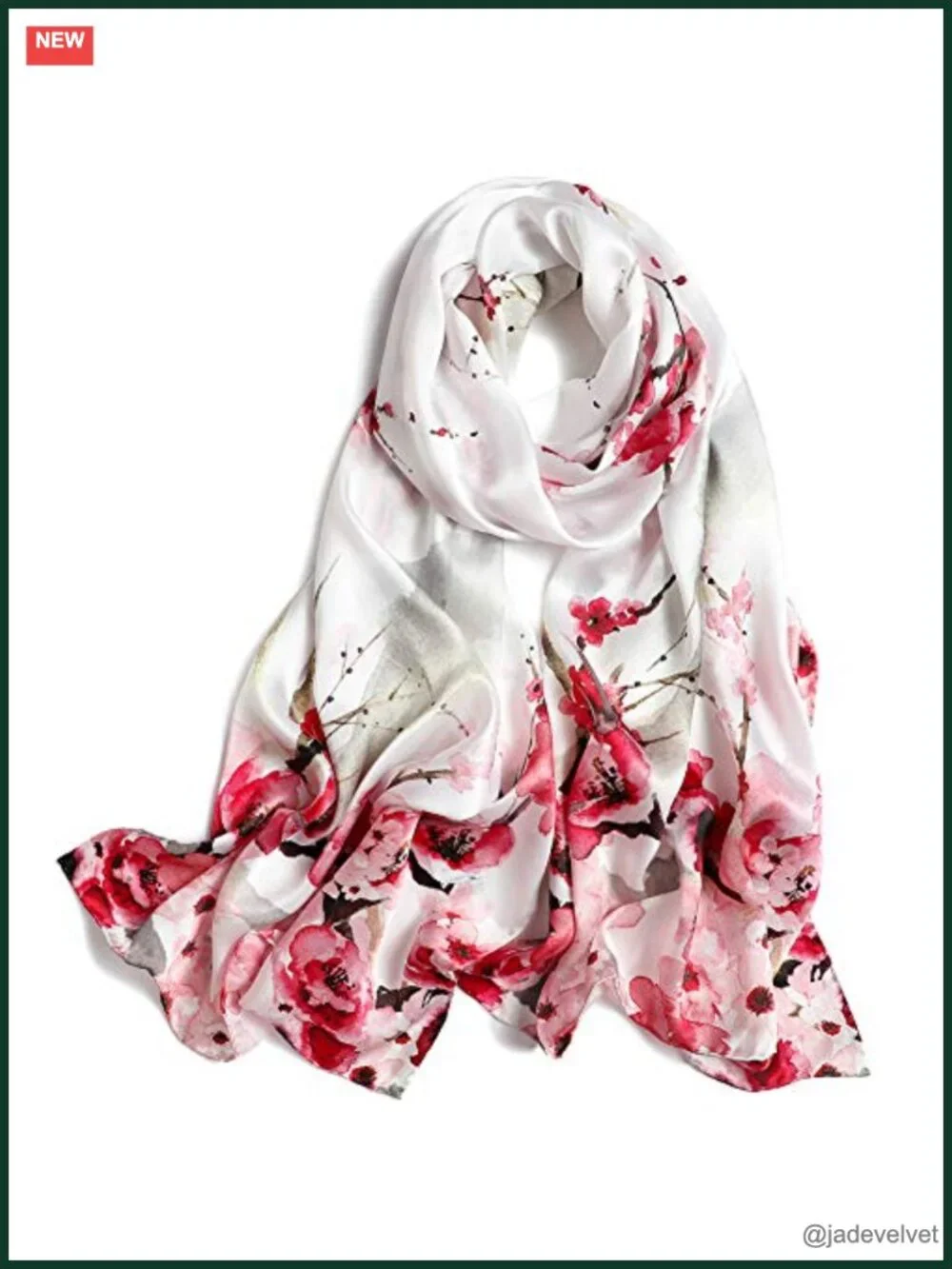 100% Mulberry Silk Floral Print Long Scarf for Women Headwrap Shawl