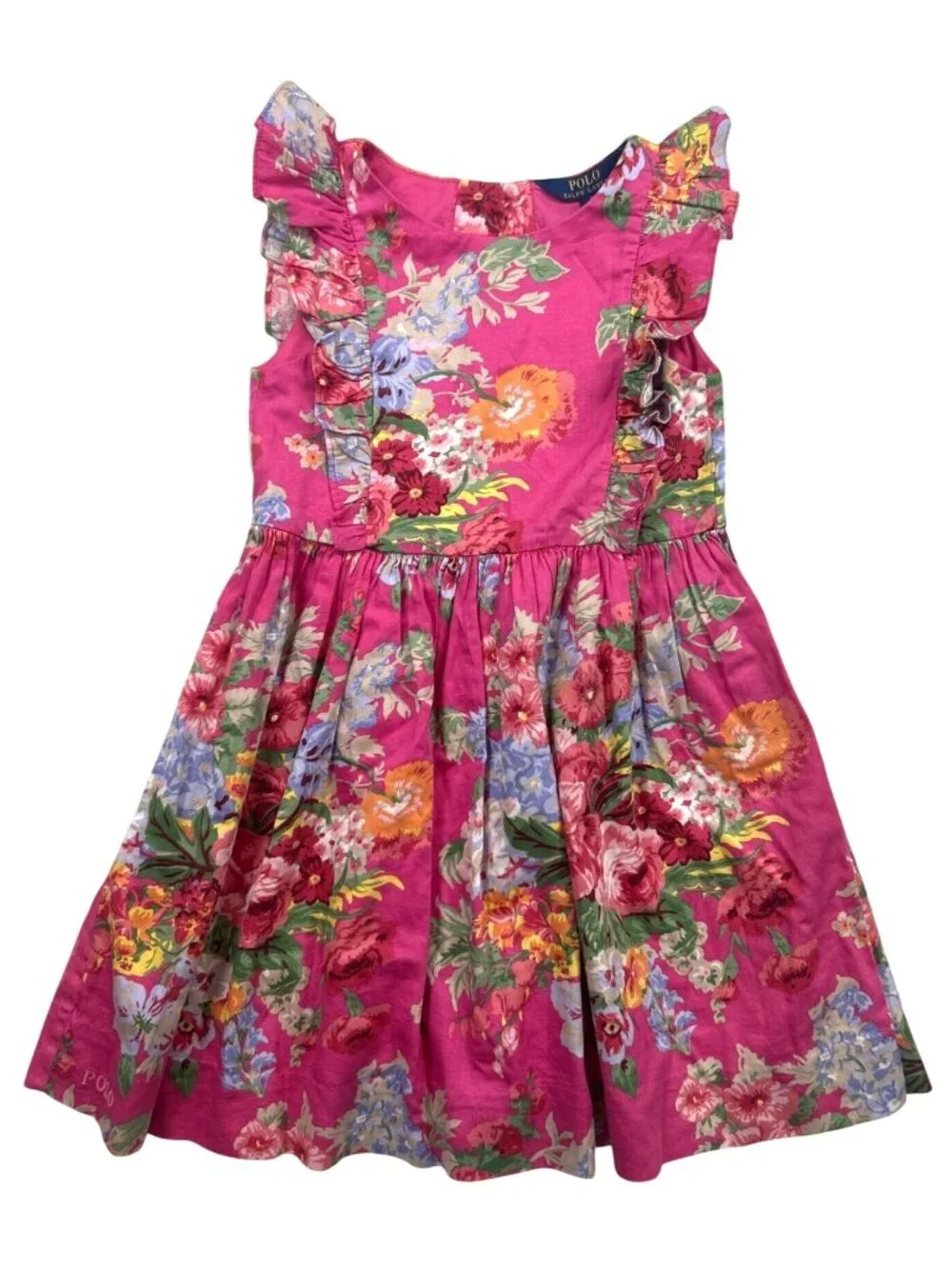 Polo Ralph Lauren Girl's Size 6  Sleeveless Dress Pink Floral Ruffles Summer