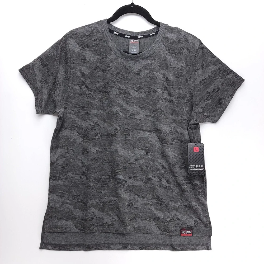 Tapout WWE Mens Camo T-Shirt Grey‎ Camouflage Performance Crew Neck Large NWT