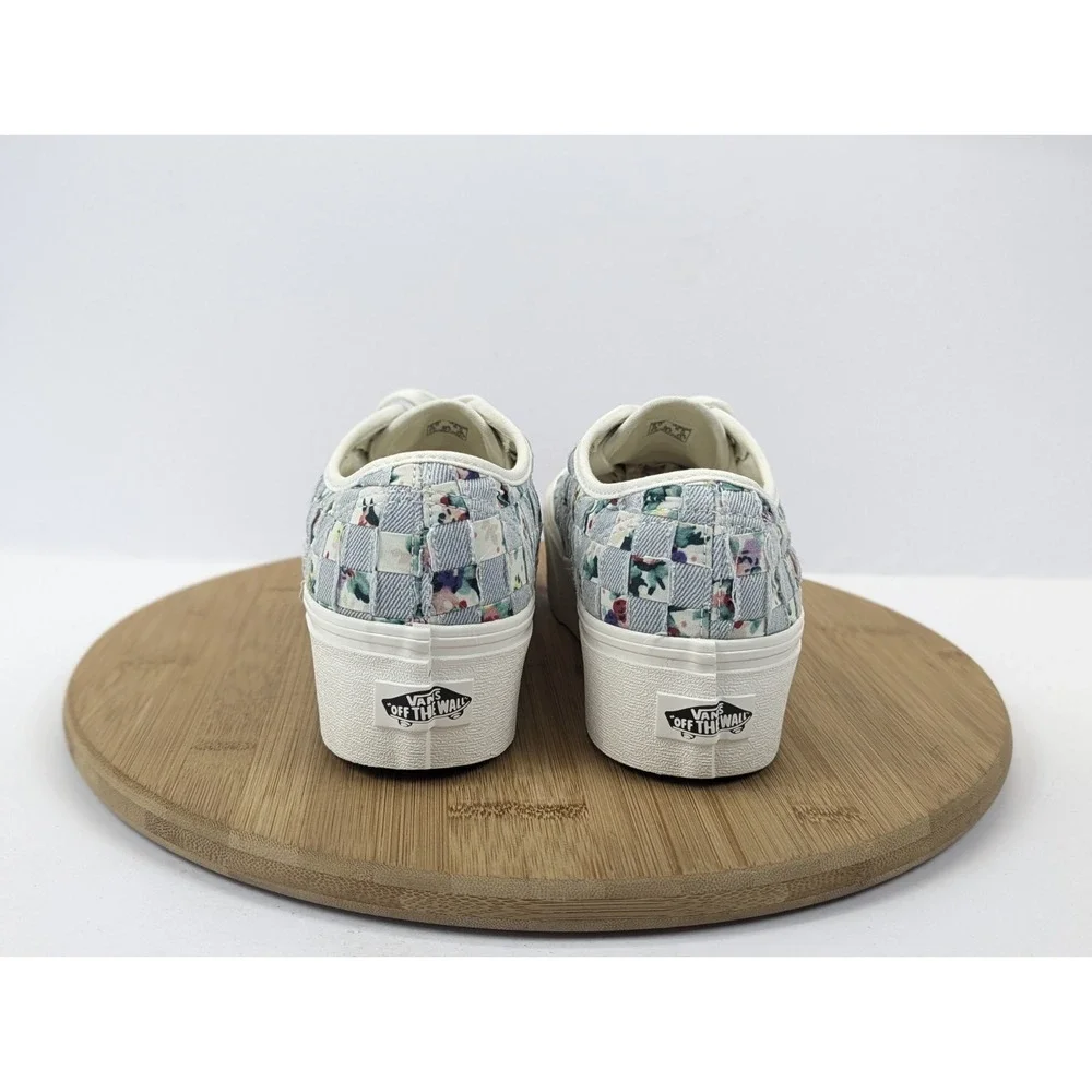 Vans Stacked Era Platform Shoes Womans 6.5 Woven Checkered Floral Blue White