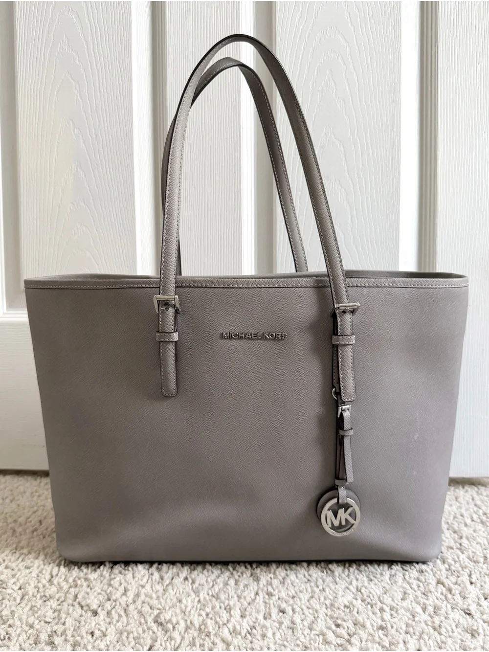 Michael Kors Large Jet Set Travel Tote With Laptop Compartment - Gray