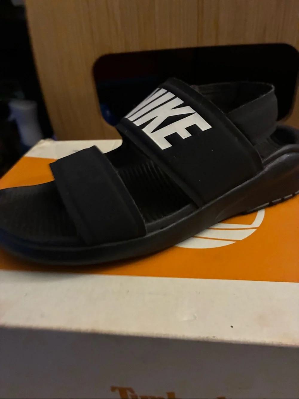 Nike Black Sandal with White Logo Strap