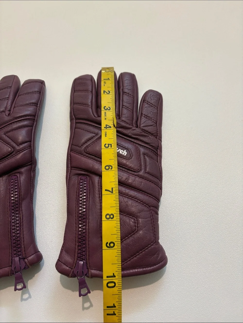Reusch Women's Quilted Leather Ski Gloves in Burgundy