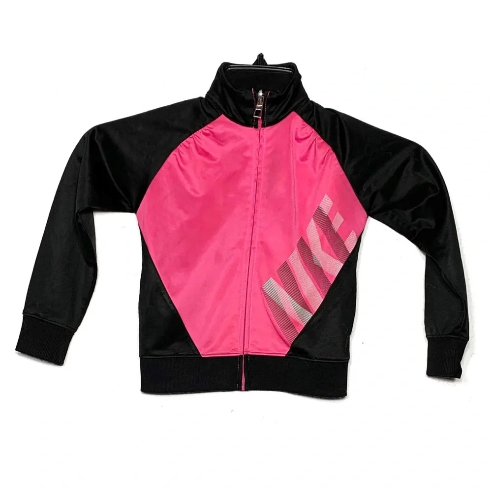 Nike Track Jacket Girls Size 5 Black Pink Athletic