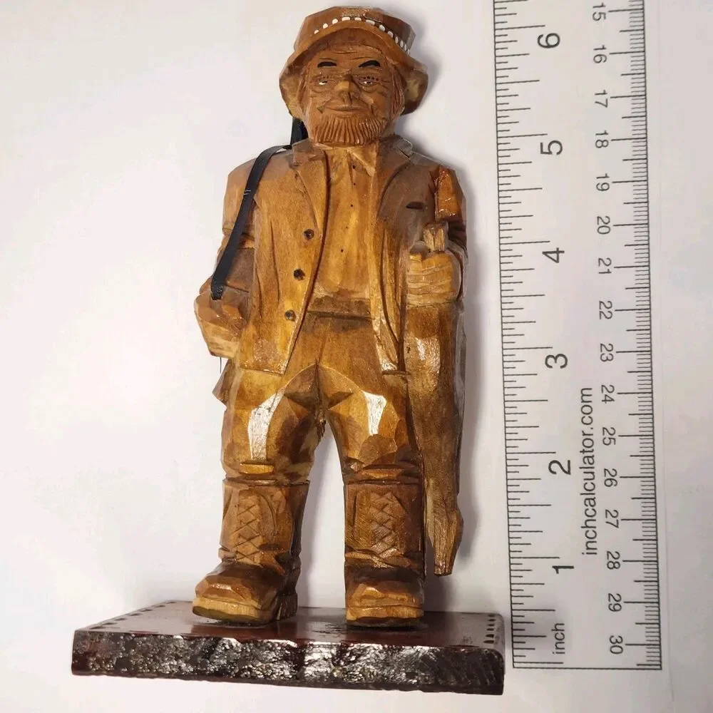 Vintage 1970's Hand Carved Wooden Hunter With Pheasant 12'' Figurine MCM
