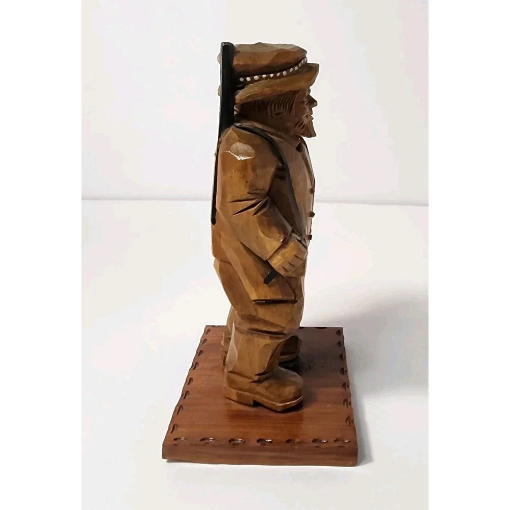 Vintage 1970's Hand Carved Wooden Hunter With Pheasant 12'' Figurine MCM