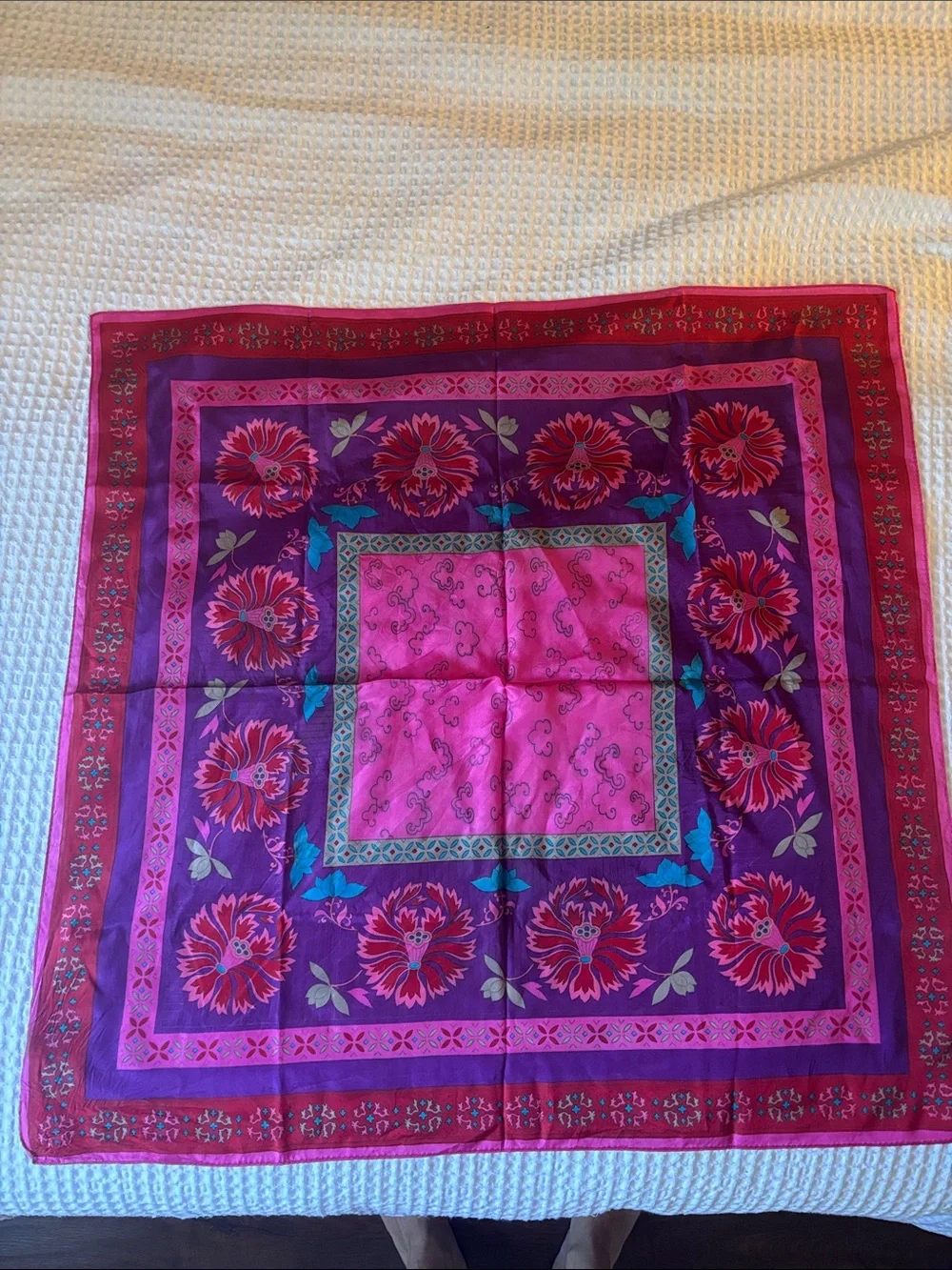 Oscar de la Renta Pink & Purple Floral Silk Scarf